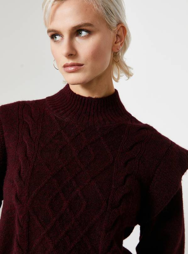 Buy For All The Love Burgundy High Neck Cable Knit Frill Jumper 12 |  Jumpers | Tu